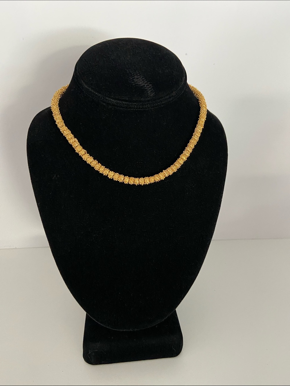 Vintage Gold Tone Textured Beaded Choker Necklace Statement Collar